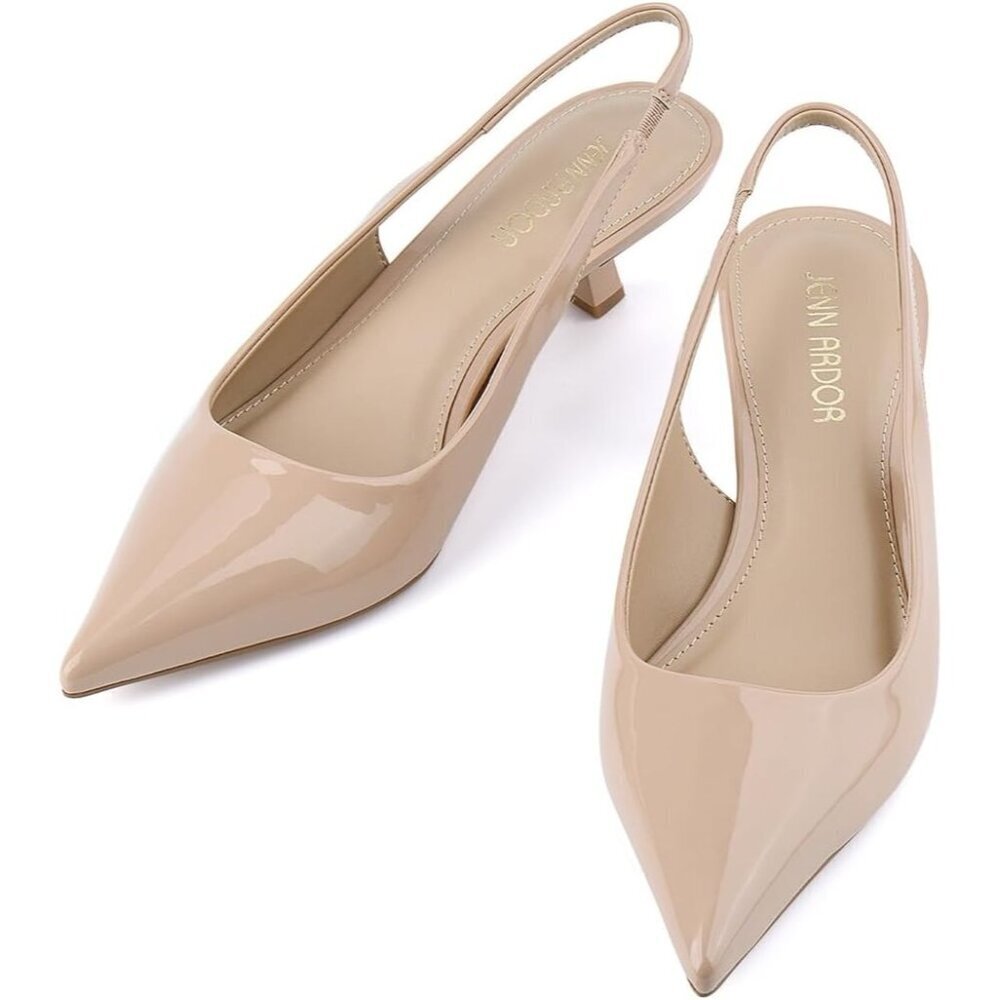 Jenn Ardor Women's Nude Slingback Low Heels Kitten Pumps Dressy Heeled Sandals